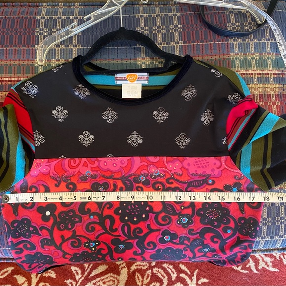 Vintage 90s Long Sleeve Floral and Stripped Top w/ Velvet - Picture 6 of 8